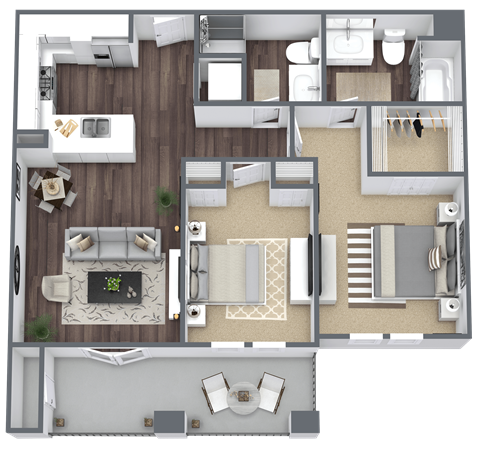 Floor plan for 2 beds, 2 baths, 1018 sqft